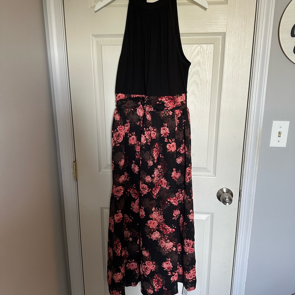 Black and Pink Floral Maxi Dress